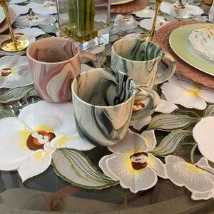 Marble Ceramic Mug Set - Pink, Green, and Gray